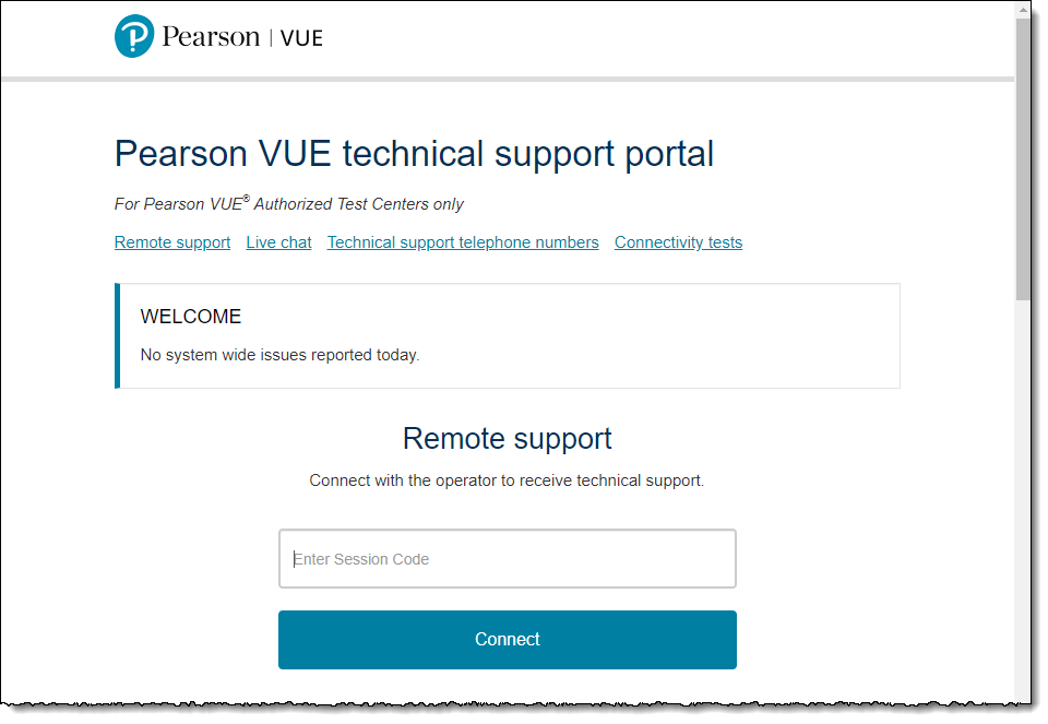 Pearson VUE technical support portal